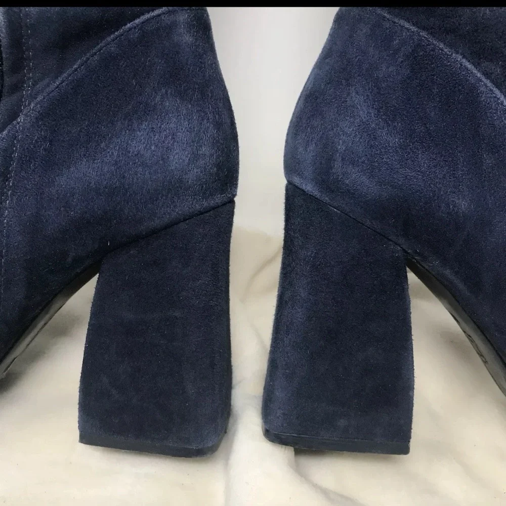 Tory Burch Addison Blue Suede Tall Boots Womens size 8M Royal Navy #44914 Zip Up - Picture 9 of 14